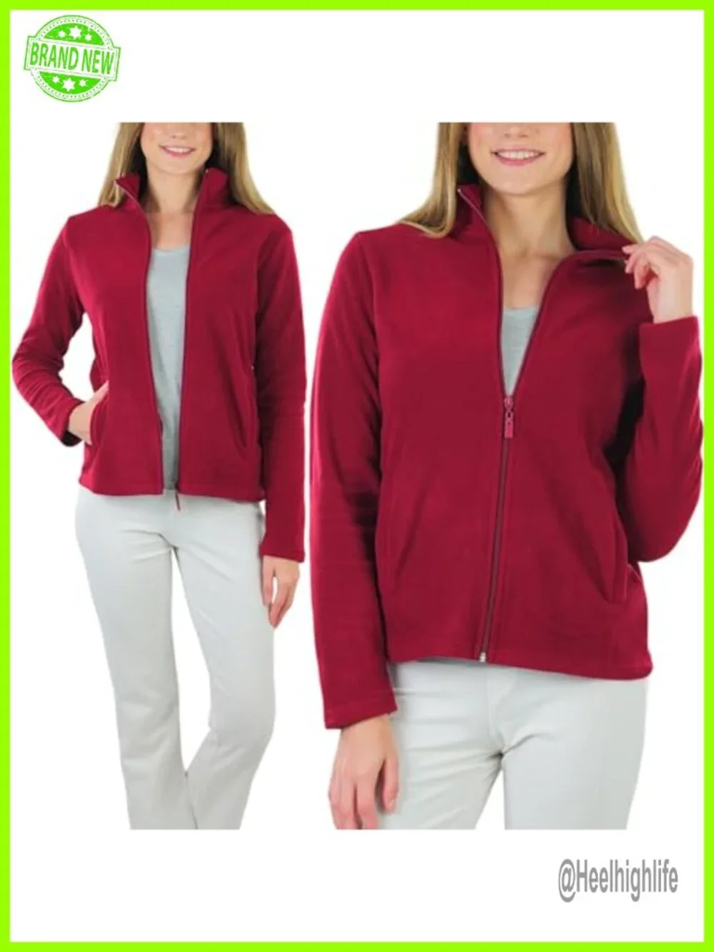 Women's Zip Up High Collar Polar Fleece Jacket - Picture 2 of 7